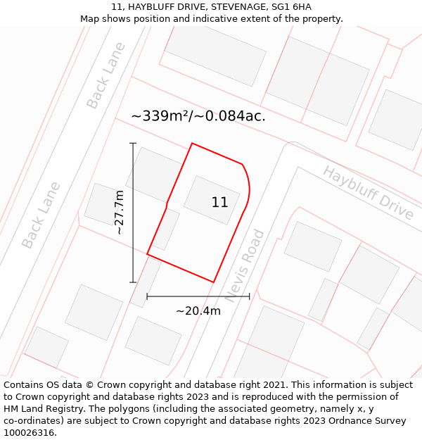 11, HAYBLUFF DRIVE, STEVENAGE, SG1 6HA: Plot and title map