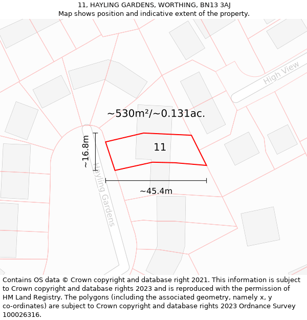 11, HAYLING GARDENS, WORTHING, BN13 3AJ: Plot and title map