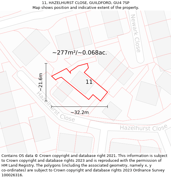 11, HAZELHURST CLOSE, GUILDFORD, GU4 7SP: Plot and title map