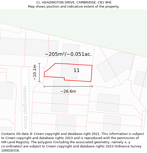 11, HEADINGTON DRIVE, CAMBRIDGE, CB1 9HE: Plot and title map