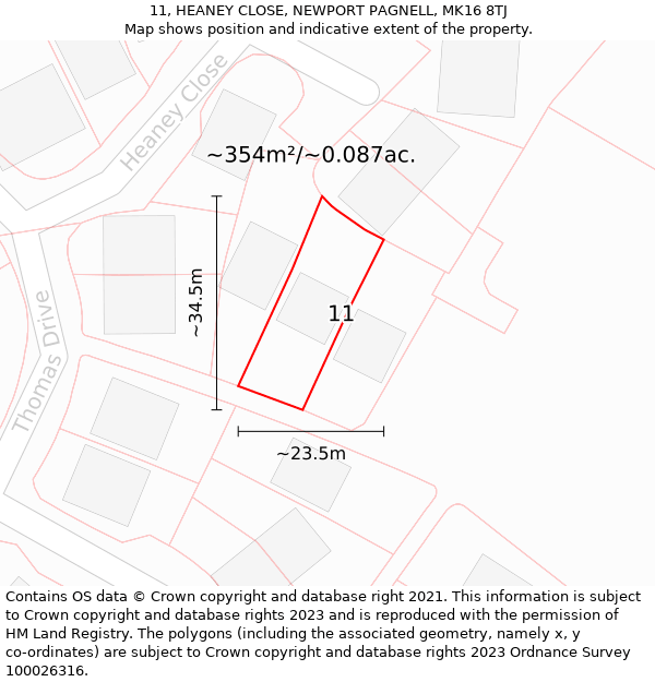 11, HEANEY CLOSE, NEWPORT PAGNELL, MK16 8TJ: Plot and title map