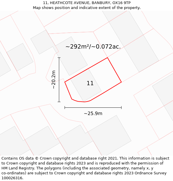 11, HEATHCOTE AVENUE, BANBURY, OX16 9TP: Plot and title map