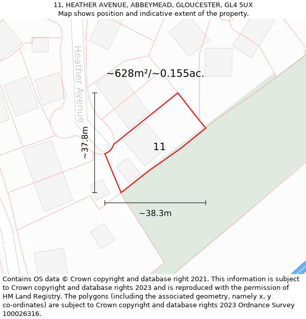 11, HEATHER AVENUE, ABBEYMEAD, GLOUCESTER, GL4 5UX: Plot and title map