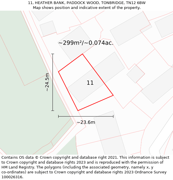 11, HEATHER BANK, PADDOCK WOOD, TONBRIDGE, TN12 6BW: Plot and title map