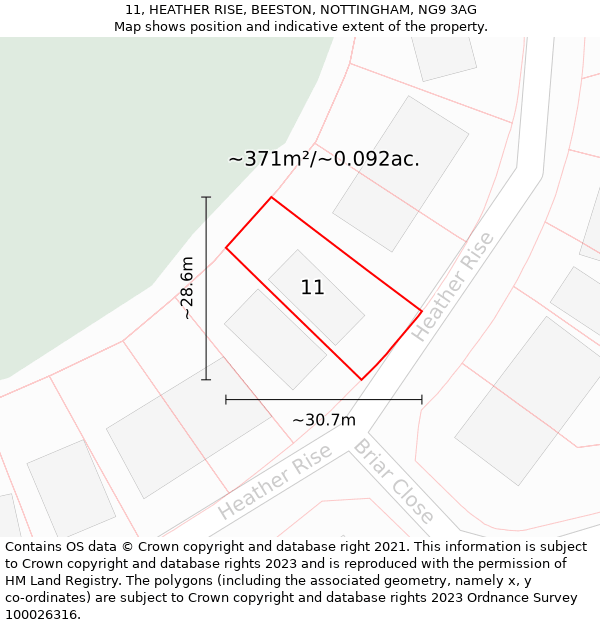 11, HEATHER RISE, BEESTON, NOTTINGHAM, NG9 3AG: Plot and title map