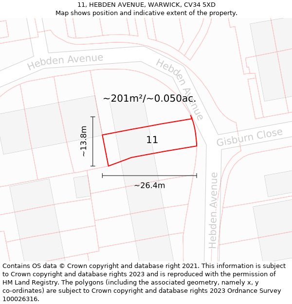 11, HEBDEN AVENUE, WARWICK, CV34 5XD: Plot and title map