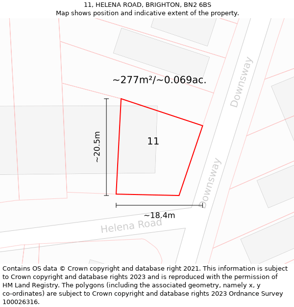 11, HELENA ROAD, BRIGHTON, BN2 6BS: Plot and title map