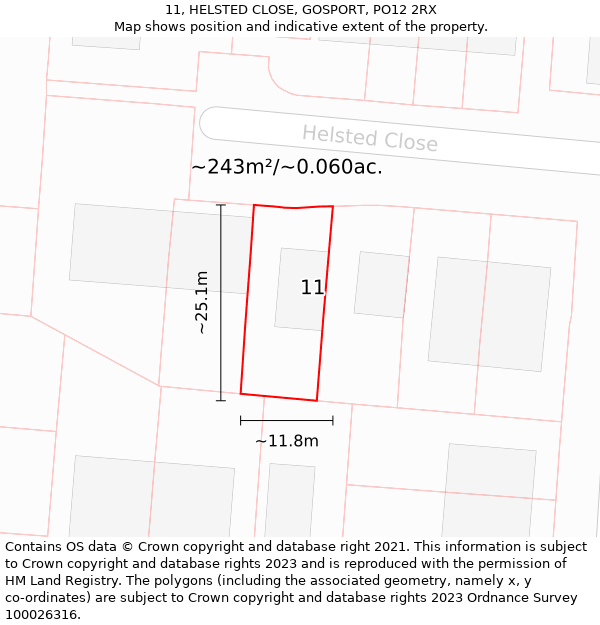 11, HELSTED CLOSE, GOSPORT, PO12 2RX: Plot and title map