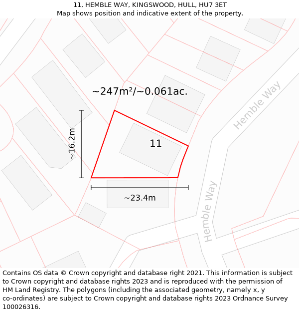 11, HEMBLE WAY, KINGSWOOD, HULL, HU7 3ET: Plot and title map