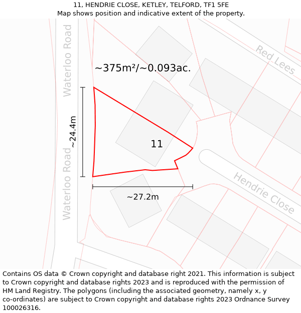 11, HENDRIE CLOSE, KETLEY, TELFORD, TF1 5FE: Plot and title map