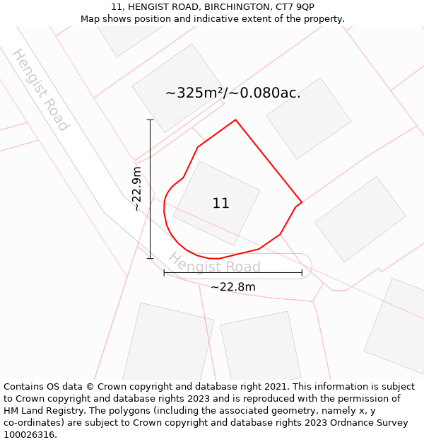 11, HENGIST ROAD, BIRCHINGTON, CT7 9QP: Plot and title map