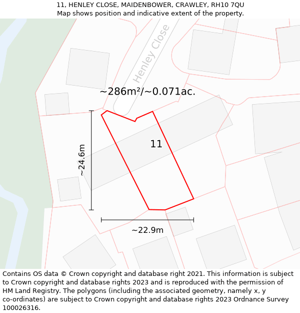 11, HENLEY CLOSE, MAIDENBOWER, CRAWLEY, RH10 7QU: Plot and title map