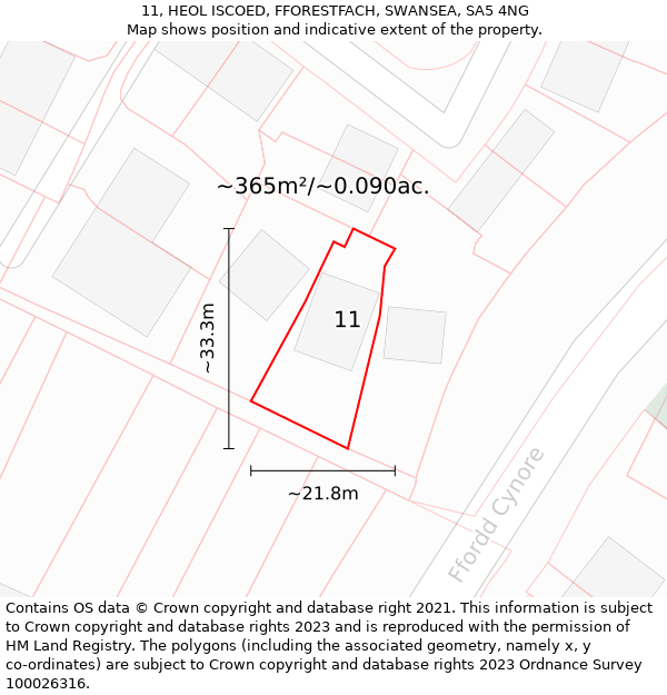 11, HEOL ISCOED, FFORESTFACH, SWANSEA, SA5 4NG: Plot and title map