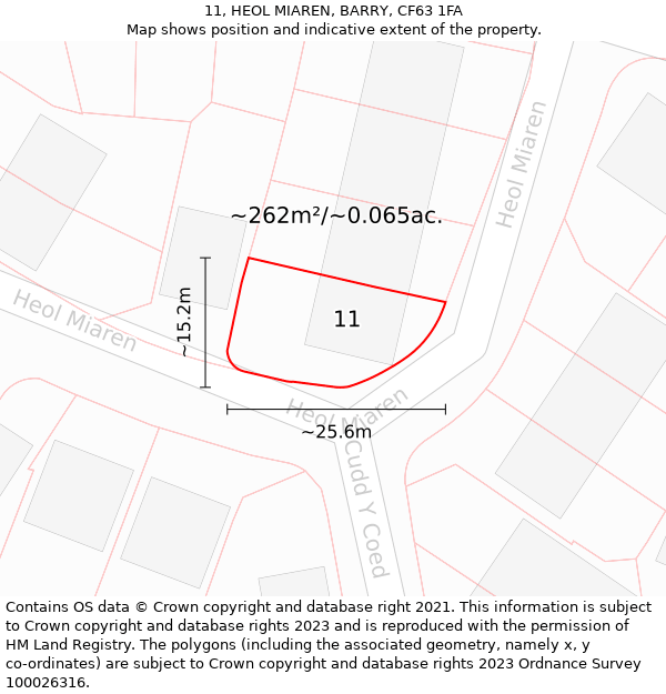 11, HEOL MIAREN, BARRY, CF63 1FA: Plot and title map