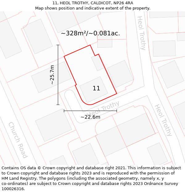 11, HEOL TROTHY, CALDICOT, NP26 4RA: Plot and title map