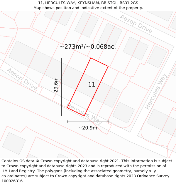 11, HERCULES WAY, KEYNSHAM, BRISTOL, BS31 2GS: Plot and title map