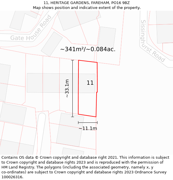 11, HERITAGE GARDENS, FAREHAM, PO16 9BZ: Plot and title map