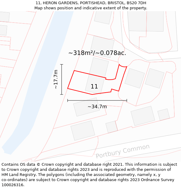11, HERON GARDENS, PORTISHEAD, BRISTOL, BS20 7DH: Plot and title map