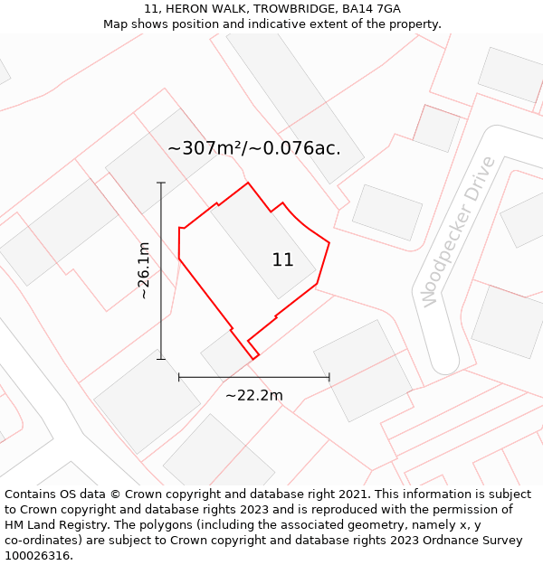 11, HERON WALK, TROWBRIDGE, BA14 7GA: Plot and title map