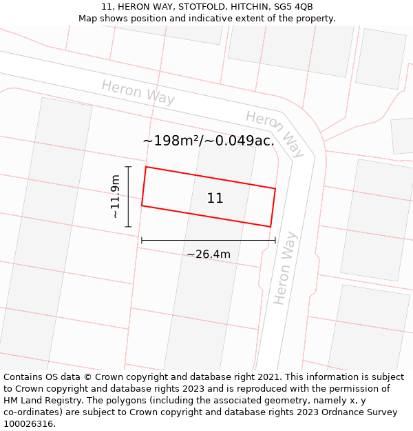 11, HERON WAY, STOTFOLD, HITCHIN, SG5 4QB: Plot and title map