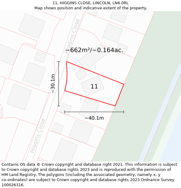 11, HIGGINS CLOSE, LINCOLN, LN6 0RL: Plot and title map