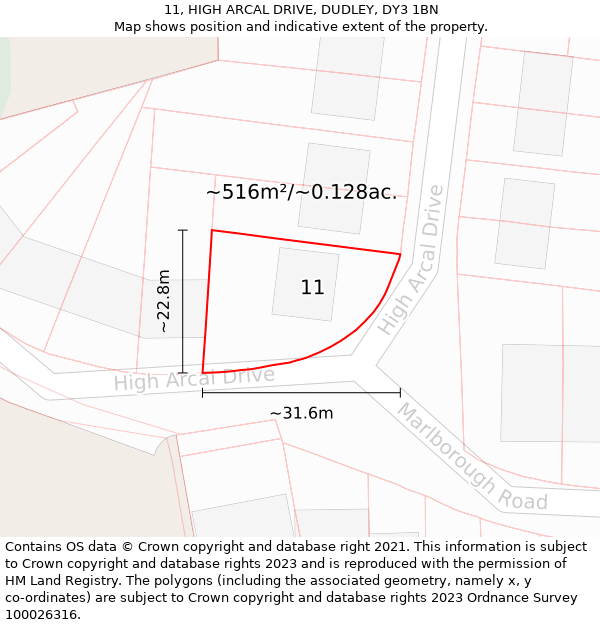 11, HIGH ARCAL DRIVE, DUDLEY, DY3 1BN: Plot and title map