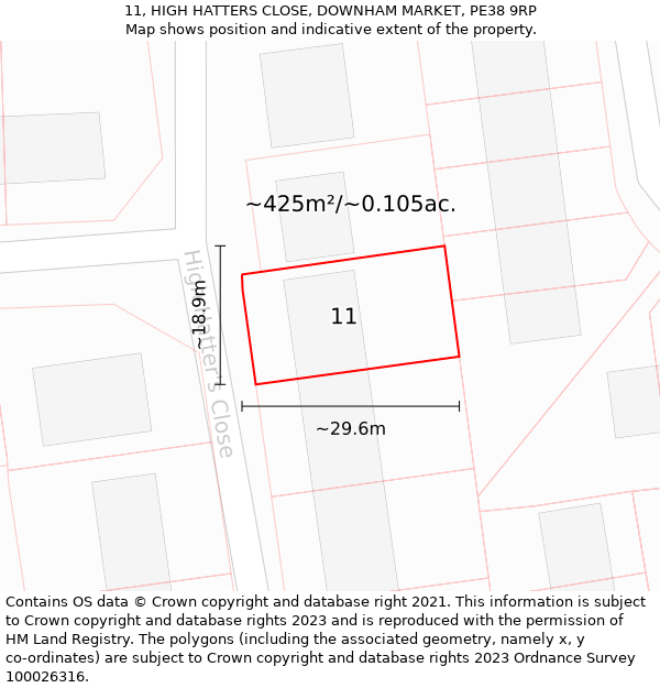 11, HIGH HATTERS CLOSE, DOWNHAM MARKET, PE38 9RP: Plot and title map