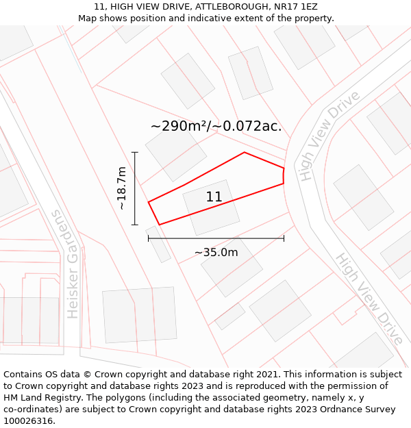 11, HIGH VIEW DRIVE, ATTLEBOROUGH, NR17 1EZ: Plot and title map