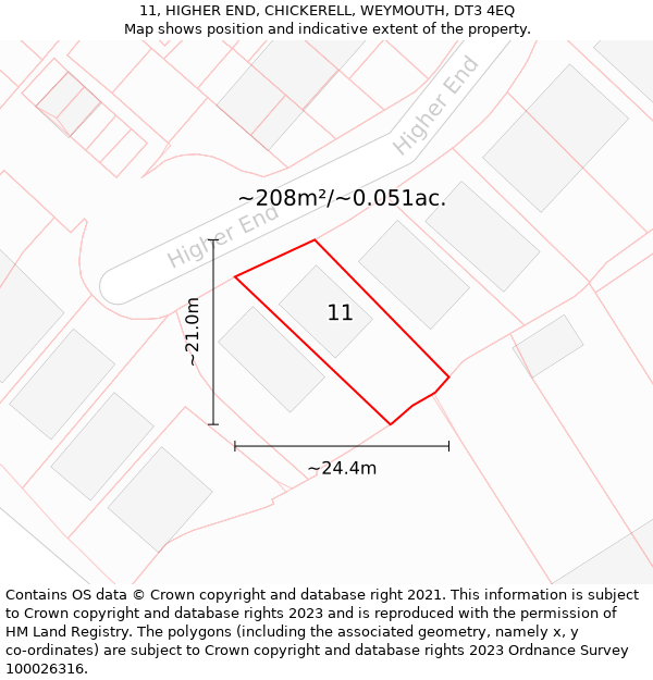 11, HIGHER END, CHICKERELL, WEYMOUTH, DT3 4EQ: Plot and title map