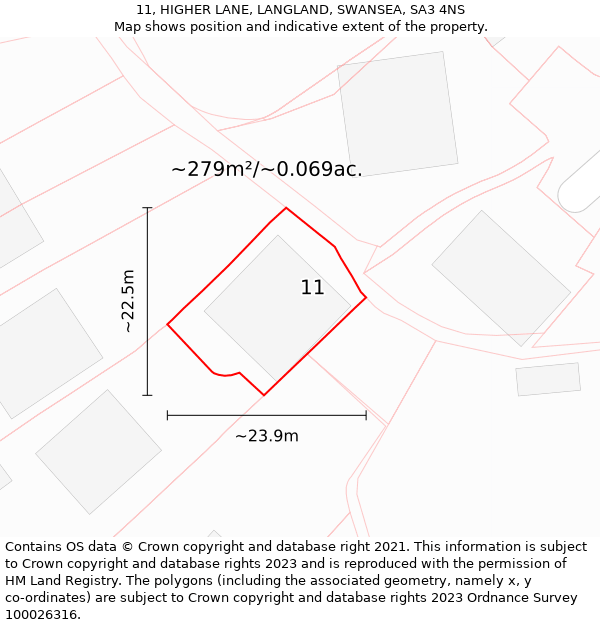 11, HIGHER LANE, LANGLAND, SWANSEA, SA3 4NS: Plot and title map