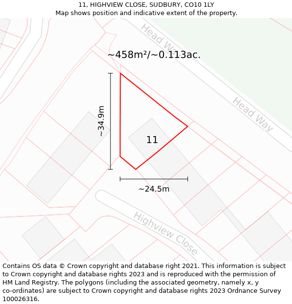 11, HIGHVIEW CLOSE, SUDBURY, CO10 1LY: Plot and title map