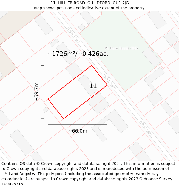 11, HILLIER ROAD, GUILDFORD, GU1 2JG: Plot and title map