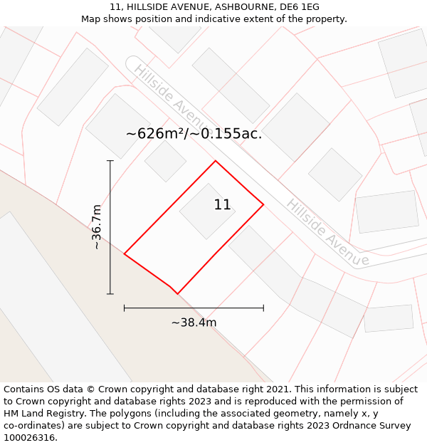 11, HILLSIDE AVENUE, ASHBOURNE, DE6 1EG: Plot and title map