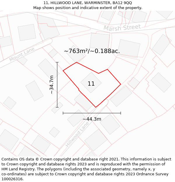 11, HILLWOOD LANE, WARMINSTER, BA12 9QQ: Plot and title map