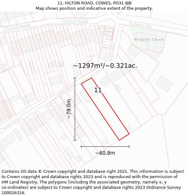 11, HILTON ROAD, COWES, PO31 8JB: Plot and title map