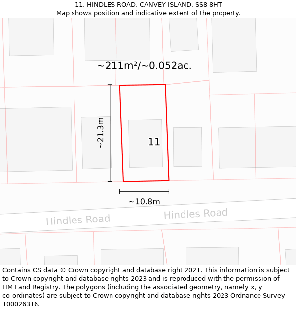 11, HINDLES ROAD, CANVEY ISLAND, SS8 8HT: Plot and title map