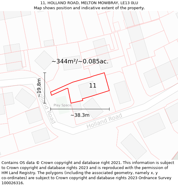 11, HOLLAND ROAD, MELTON MOWBRAY, LE13 0LU: Plot and title map