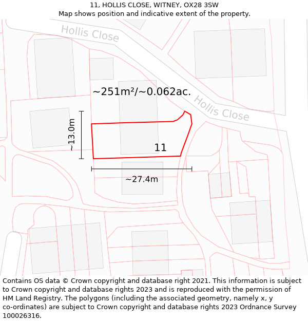 11, HOLLIS CLOSE, WITNEY, OX28 3SW: Plot and title map