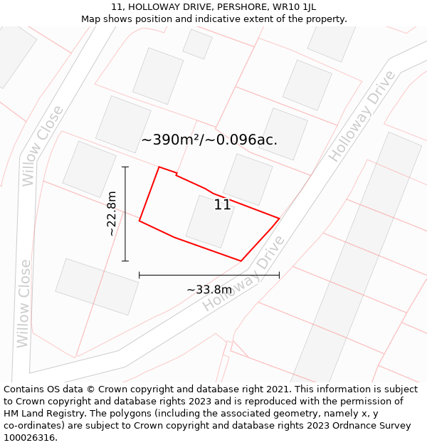 11, HOLLOWAY DRIVE, PERSHORE, WR10 1JL: Plot and title map