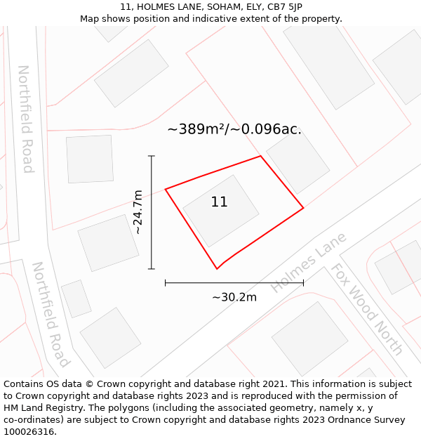 11, HOLMES LANE, SOHAM, ELY, CB7 5JP: Plot and title map