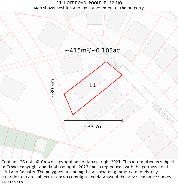 11, HOLT ROAD, POOLE, BH12 1JQ: Plot and title map