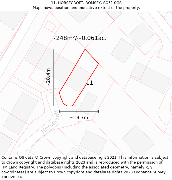 11, HORSECROFT, ROMSEY, SO51 0GS: Plot and title map