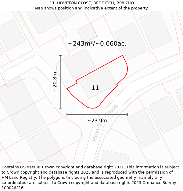 11, HOVETON CLOSE, REDDITCH, B98 7HQ: Plot and title map