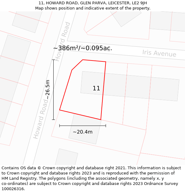 11, HOWARD ROAD, GLEN PARVA, LEICESTER, LE2 9JH: Plot and title map