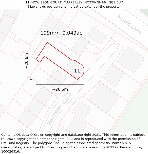 11, HOWIESON COURT, MAPPERLEY, NOTTINGHAM, NG3 5UY: Plot and title map