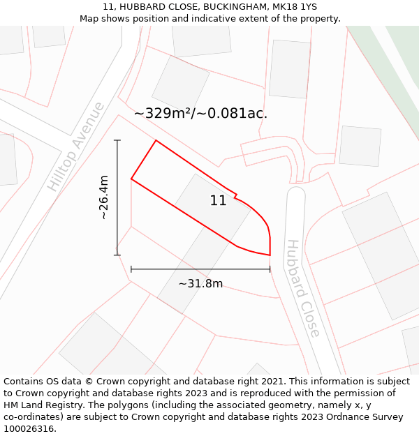 11, HUBBARD CLOSE, BUCKINGHAM, MK18 1YS: Plot and title map