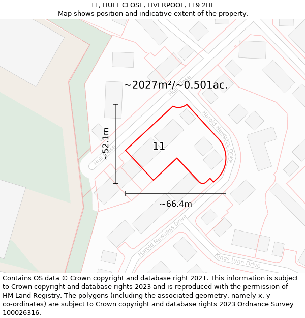 11, HULL CLOSE, LIVERPOOL, L19 2HL: Plot and title map
