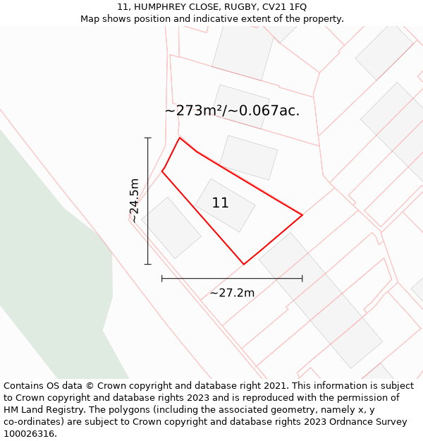 11, HUMPHREY CLOSE, RUGBY, CV21 1FQ: Plot and title map