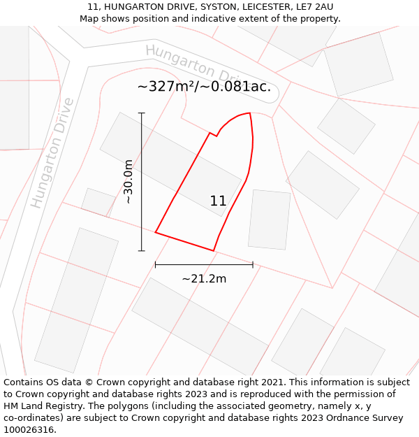 11, HUNGARTON DRIVE, SYSTON, LEICESTER, LE7 2AU: Plot and title map