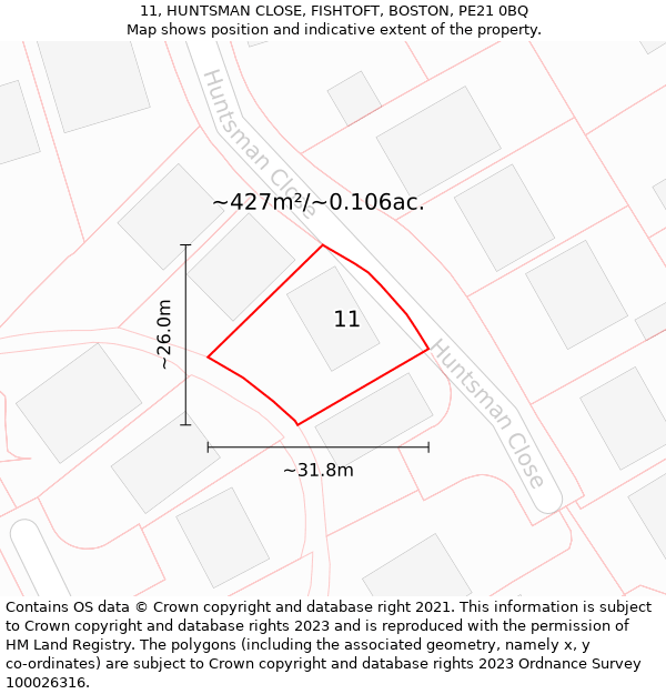 11, HUNTSMAN CLOSE, FISHTOFT, BOSTON, PE21 0BQ: Plot and title map